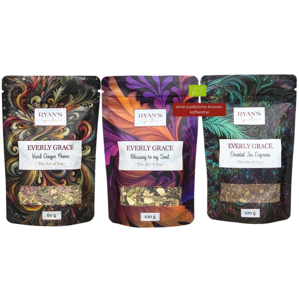 Everly Grace Ayurveda and Chai Tea Collection, 3 Organic Spiced Varieties, Caffeine Free Herbal and Botanical Infusions, No Artificial Flavours, Wellness and Relaxation Food Gift Box, 3 Pack