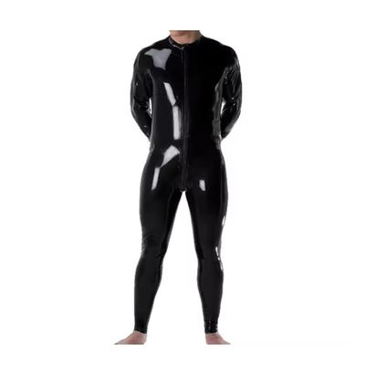 LIXIAAOOKWEDG Latex Catsuit Men Rubber Fetish Front Zip Handmade Bodysuit,Blue,L