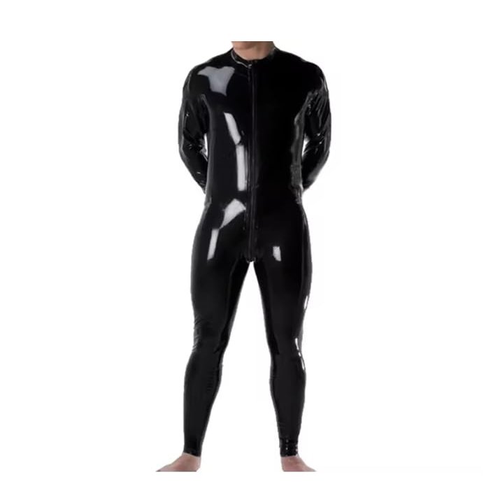 LIXIAAOOKWEDG Latex Catsuit Men Rubber Fetish Front Zip Handmade Bodysuit,Blue,L