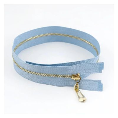LYXYGMV 5Pcs 3# 15/18/20/25/30/40/50/60/70cm Metal Zipper Lock Zippers Decoration Zip For Sewing Bags For Sewing DIY(B260-SkyBlueGold,CloseEnd-No3-30cm)