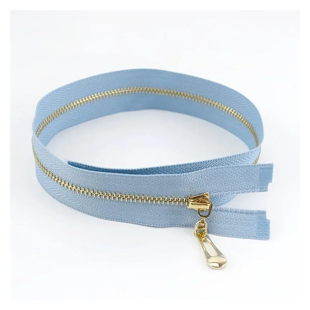 LYXYGMV 5Pcs 3# 15/18/20/25/30/40/50/60/70cm Metal Zipper Lock Zippers Decoration Zip For Sewing Bags For Sewing DIY(B260-SkyBlueGold,CloseEnd-No3-30cm)