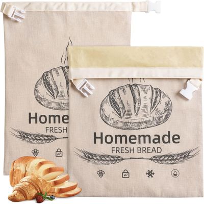 2 Pack Beeswax Bread Bags for Sourdough,Buckle Reusable Organic Linen Beeswax Bread Bag for Homemade Sourdough 17.5 x 11.5 Inches Food Storage