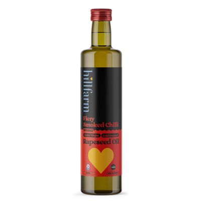 Hillfarm Fiery Smoked Chilli Extra Virgin Cold Pressed Rapeseed Oil - 250ml | Chilli Oil for Finishing & Dressing | Low in Saturated Fat | High in Omega 3 | Fiery, Smoked Flavour | Gluten Free & Vegan