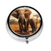 Elephant Family Pill Box 3 Compartment Round Portable Pill Case for Pocket or Purse Small Weekly Medicine Planner Travel Pillbox with Mirror Decorative Metal Vitamin Holder Gifts view 2