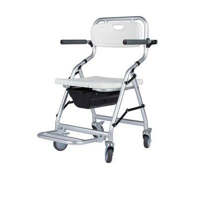 Mobile Shower Chair | Wheelchair with Backrest & 360 Brakes | Foldable Transport Chair for Elderly & Disabled | Safety Seat, Width 41cm, Height 46cm