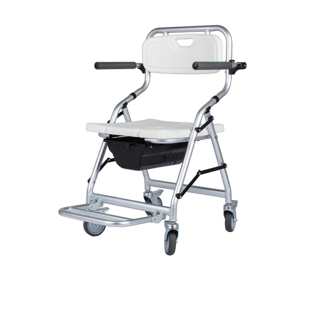 Mobile Shower Chair | Wheelchair with Backrest & 360 Brakes | Foldable Transport Chair for Elderly & Disabled | Safety Seat, Width 41cm, Height 46cm