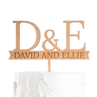 Personalised Wooden Cake Topper, Bride and Groom Initials, 4mm Thick, Multiple Wood Finishes (Cherry)