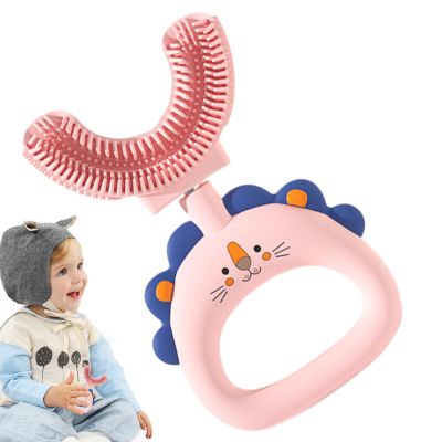 U Shaped Kids Toothbrush - Oral Care Cleaning | Cartoon Cute Children Teeth Cleaning Brushing Instrument | Soft Silicone Bristles Oral Tooth Brushing Tool for Health Care