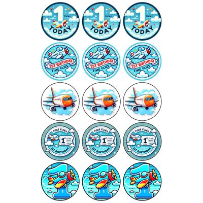 15 x Time Flies 1st Birthday Edible Cupcake Toppers Wafer Card or Icing First Birthday Themed Party Decorations Perfect For Brownies Cookies Muffins & More! (Premium Icing Sheet)