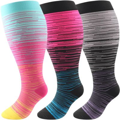 DRESHOW Plus Size Compression Socks for Women Men Wide Calf Extra 20-30mmHg Knee High Socks Support for Circulation