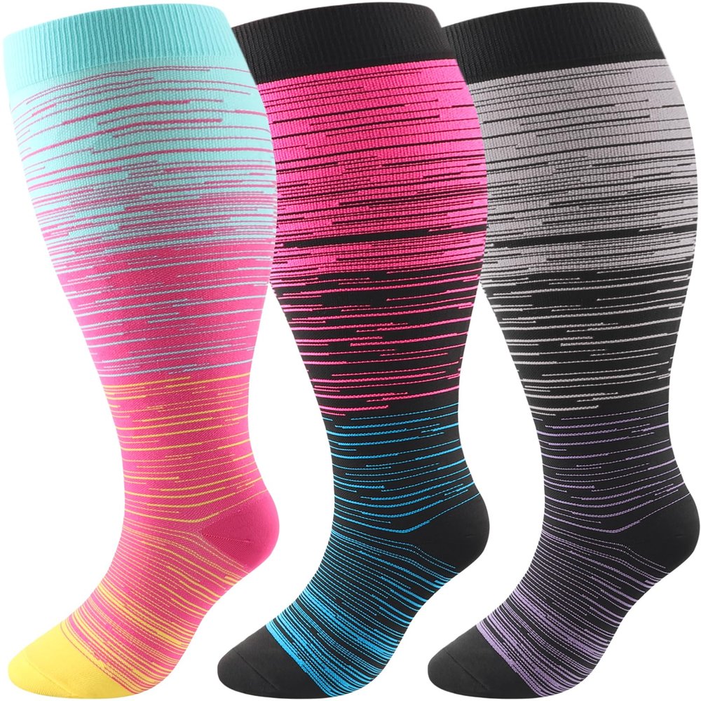 DRESHOW Plus Size Compression Socks for Women Men Wide Calf Extra 20-30mmHg Knee High Socks Support for Circulation