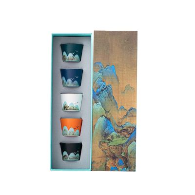 JOMRTS Hand-Painted Landscape Tea Cup Set Chinese Style Vintage Cup Sample Tea Cup Gift Box Pack (D 4cm)