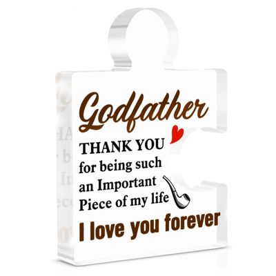 Godfather Gifts from Goddaughter Godson Godchild on Fathers Day, Godfather Gift for Birthday Christmas Father's Day Thanksgiving Acrylic Puzzle Piece Plaque Desk Decorative Sign for Home Decor