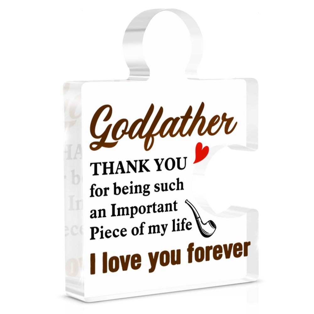 Godfather Gifts from Goddaughter Godson Godchild on Fathers Day, Godfather Gift for Birthday Christmas Father's Day Thanksgiving Acrylic Puzzle Piece Plaque Desk Decorative Sign for Home Decor