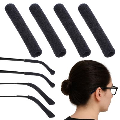 2 Pair Glasses Ear Cushions, Black Glass Tips, Soft Ear Pads for Glasses, Elastic Cushion for Glass, Non-Slip Eyeglass Temple Tips