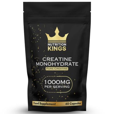 Creatine Monohydrate 1000mg 60 Vegan Capsules Muscle Growth, Strength, Endurance, Workout Recovery Vegan Supplement