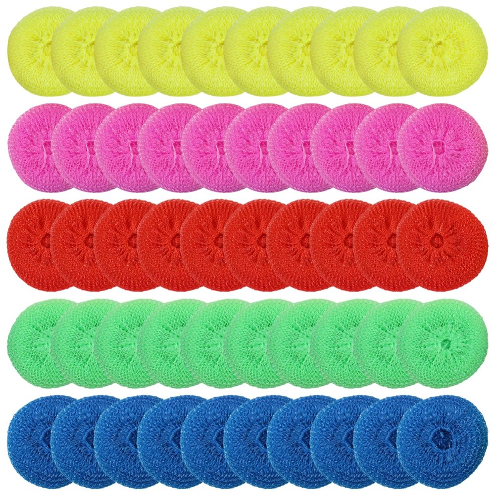 50 Pcs Kitchen Dish Scrubbers, Multicolor Pp Plastic Mesh Scrubbing Balls, Non-Scratch Cleaning Set for Pots, Pans & Utensils