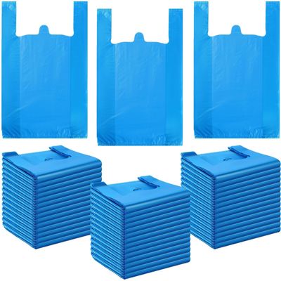 200 BLUE (10X15X18 Inch) Bags, Trash Bag with Handles, T-Shirt Plastic Bags for Retail, Groceries, Merchandise, Convenience Store, Supermarket, Restaurant Picnic, Kitchen, Daily Use, (200)
