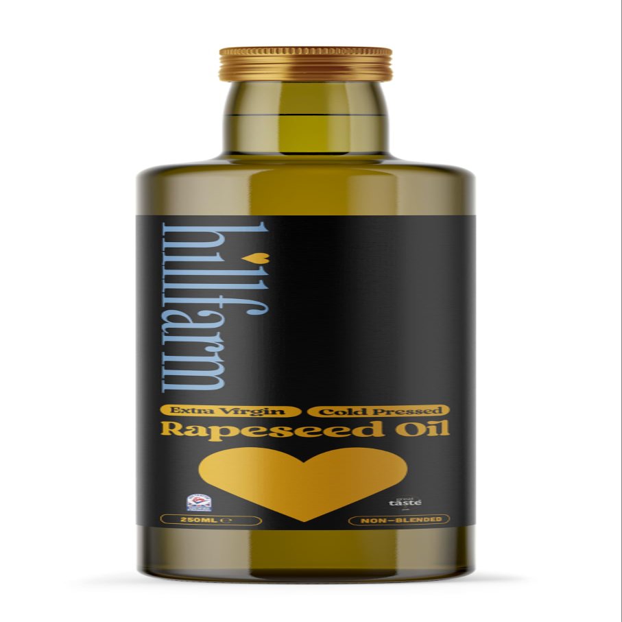Hillfarm Extra Virgin Cold Pressed Rapeseed Oil - 250ml | Cooking Oil for Roasting, Frying & Baking | Low in Saturated Fat | High in Omega 3 | Velvety, Nutty Flavour | Gluten Free & Vegan Friendly |