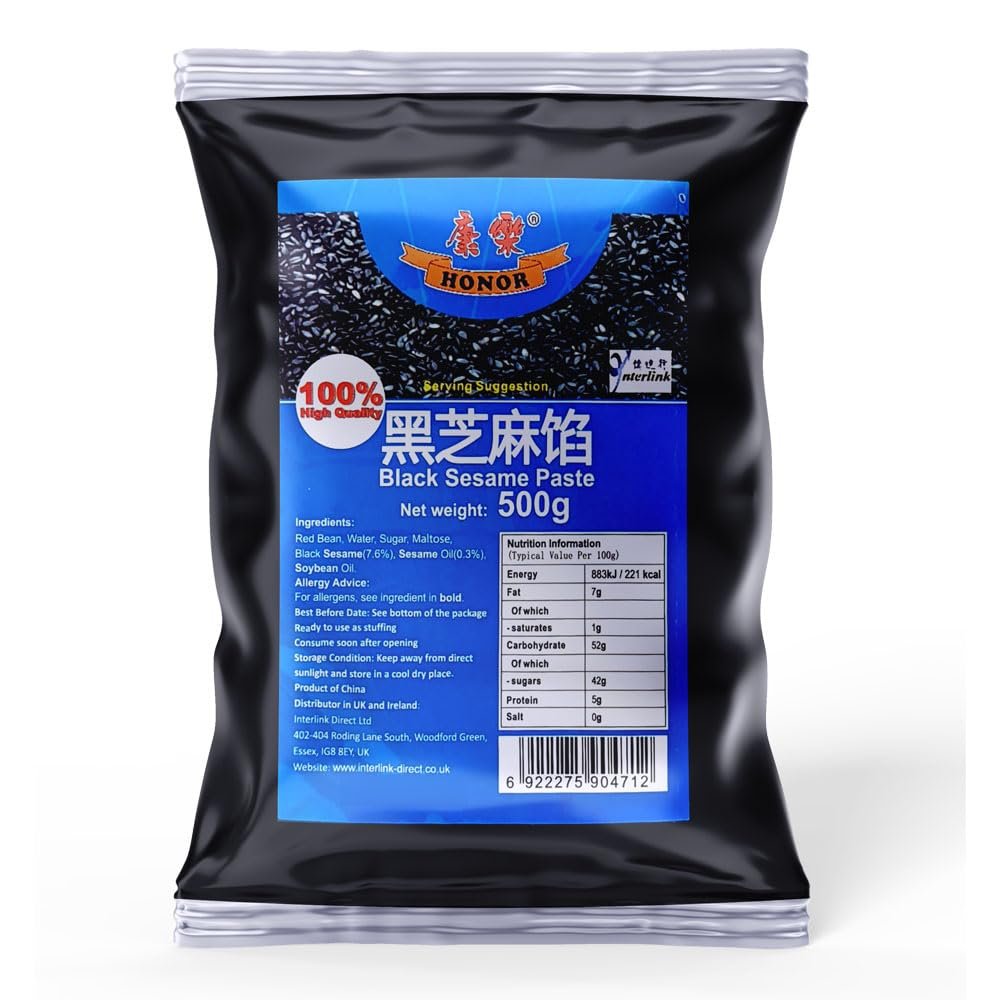 Honor Assorted Paste | Authentic Sweet Filling for Mooncakes, Pastries & Desserts | 400g-500g (Black Sesame Paste 500g)
