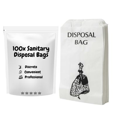 Sanitary Disposal Bags, Pack of 100 Disposable Paper Sanitary Bags, White Paper Bags for Period Pads, Feminine Hygiene Products, Nappies | Discrete Sanitary Bags