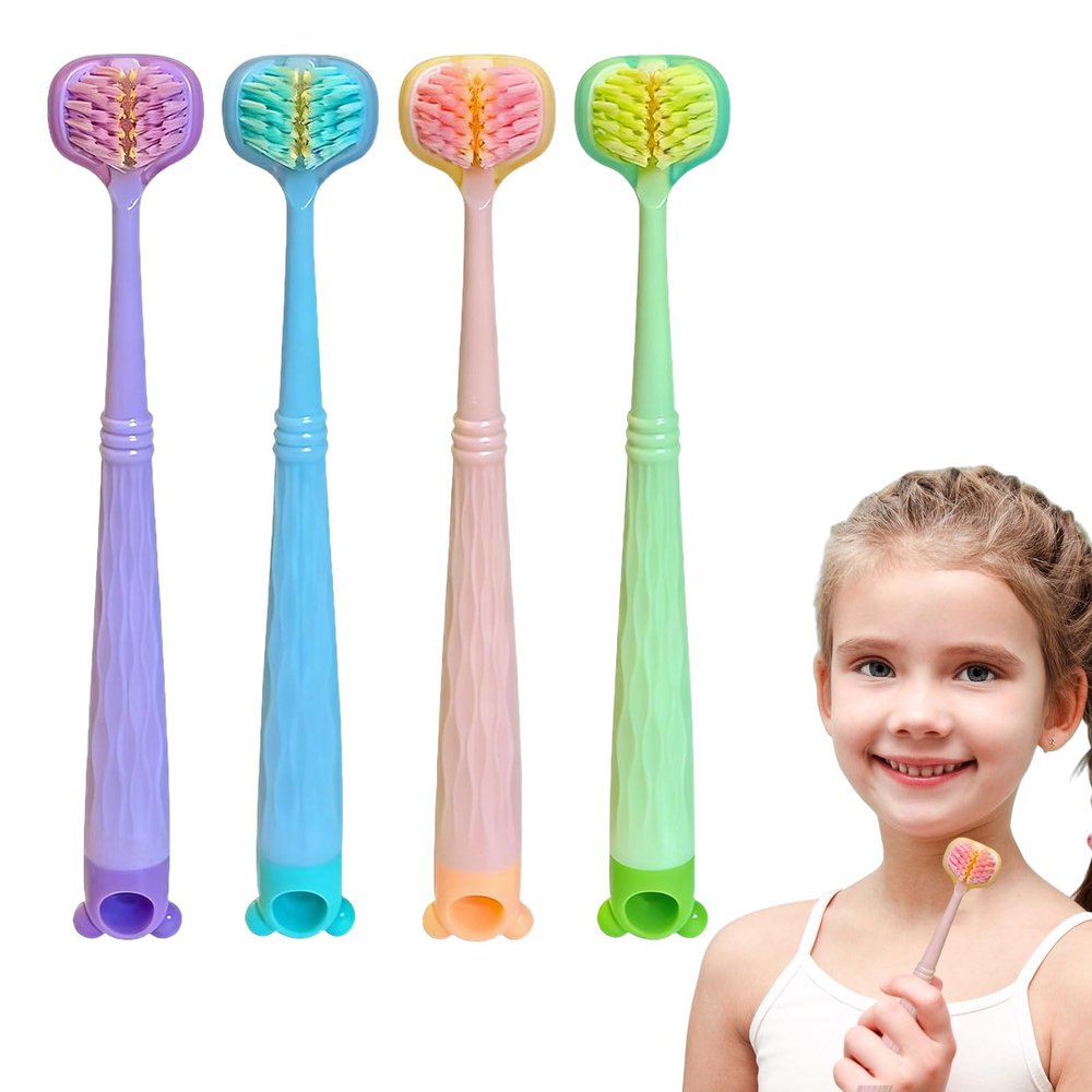 3 Sided Toothbrush Kids, 4 Pcs Autism Toothbrush for Autistic Children, Sensory Toothbrushes Kids 3-12 Deep Cleaning Efficient Oral Care with 3 Sided Design