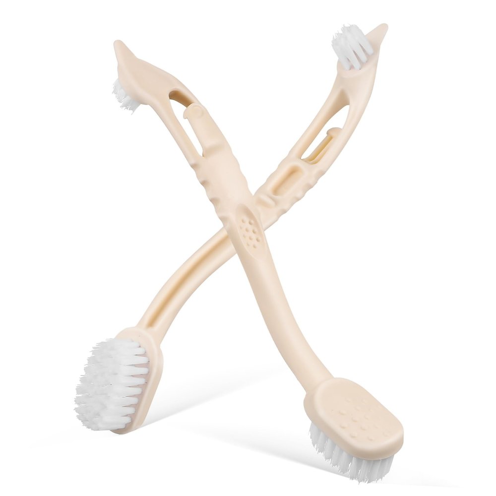 POPETPOP 2 Pcs Compact and Portable Shoes Scrubbing Brush with Dual-brush Head Design, Beige Pp Material Cleaning Brush for Kitchen Sink and Home Use