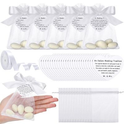 Fullhawl 101 Pcs 50 Sets Wedding Italian Almond Favors Including Organza Mesh Bag Ribbon Love Card DIY Marzipan Souvenirs for Engagement Bridal Shower Italian Wedding Traditional Gifts