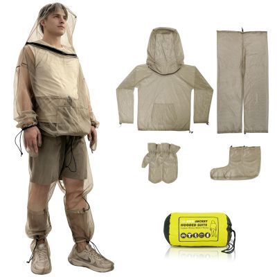 4-Piece Net Suit L/XL, Full Body Jacket with Zippered Hood, Pants, Gloves & Foot Covers, Thickened Breathable Mesh, Adjustable Fit for Men & Women, Lightweight for Outdoor, Camping, Fishing &Gardening