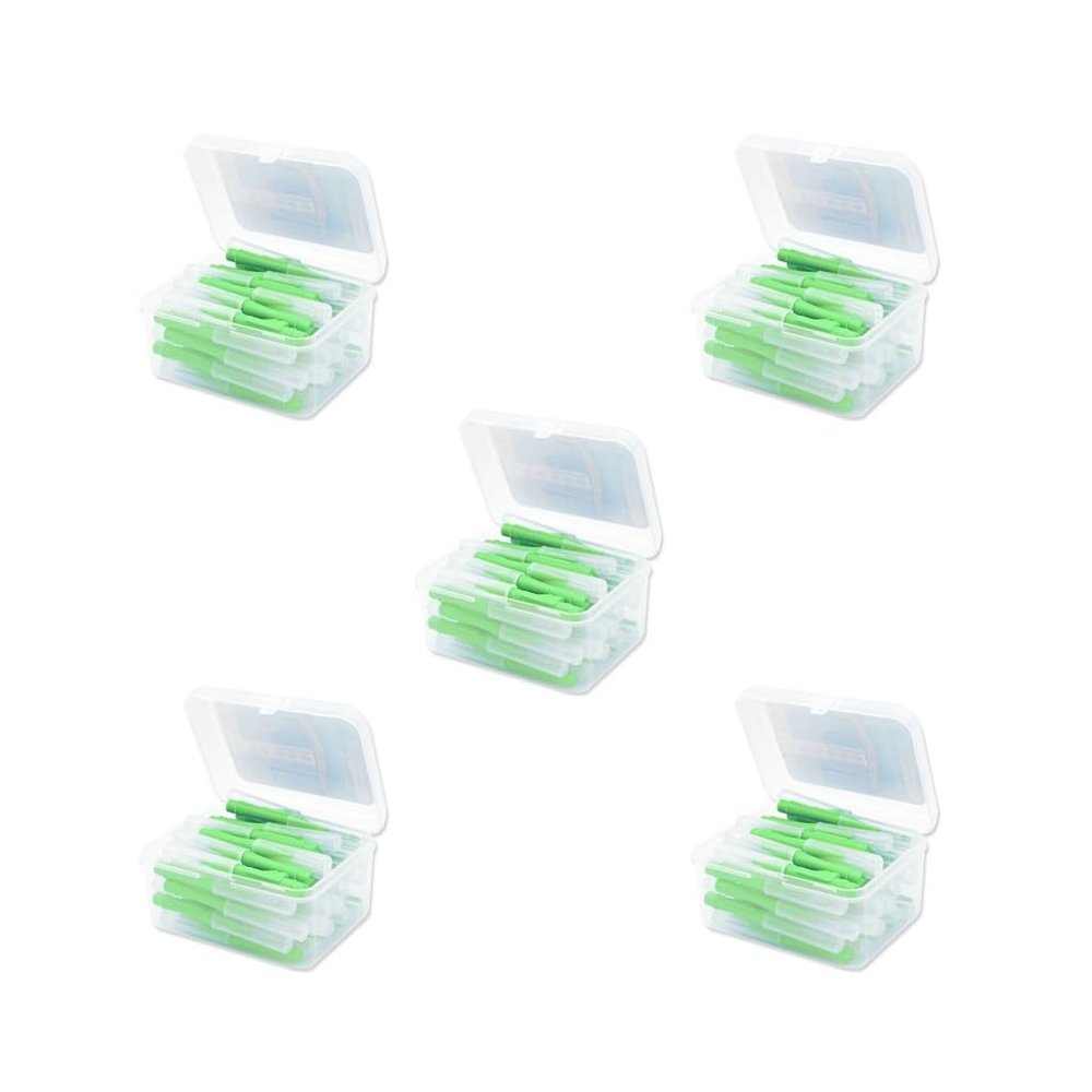 5 Set 40 Pieces Interdental Brush Supple Floss Head Push-Pull Plastic Teeth Brushes I Shaped Oral Hygiene Tool Travel Green 0.8mm