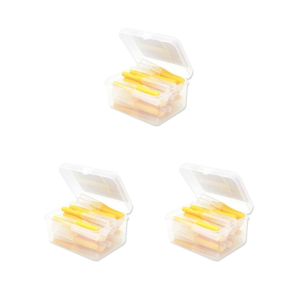 3 Set 40 Pieces Interdental Brush Supple Push-Pull Plastic Teeth Brushes Handheld Oral Hygiene Tool Household Travel Yellow 0.4mm