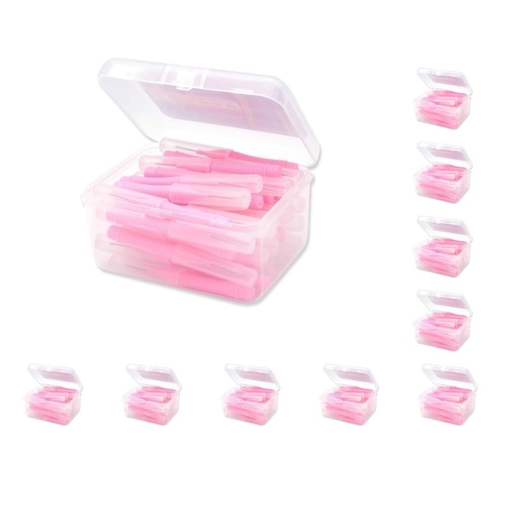 10 Set 40 Pieces Interdental Brush Floss Push-Pull Teeth Brushes Handheld Outdoor Oral Hygiene Tool Household Holiday Pink 0.7mm