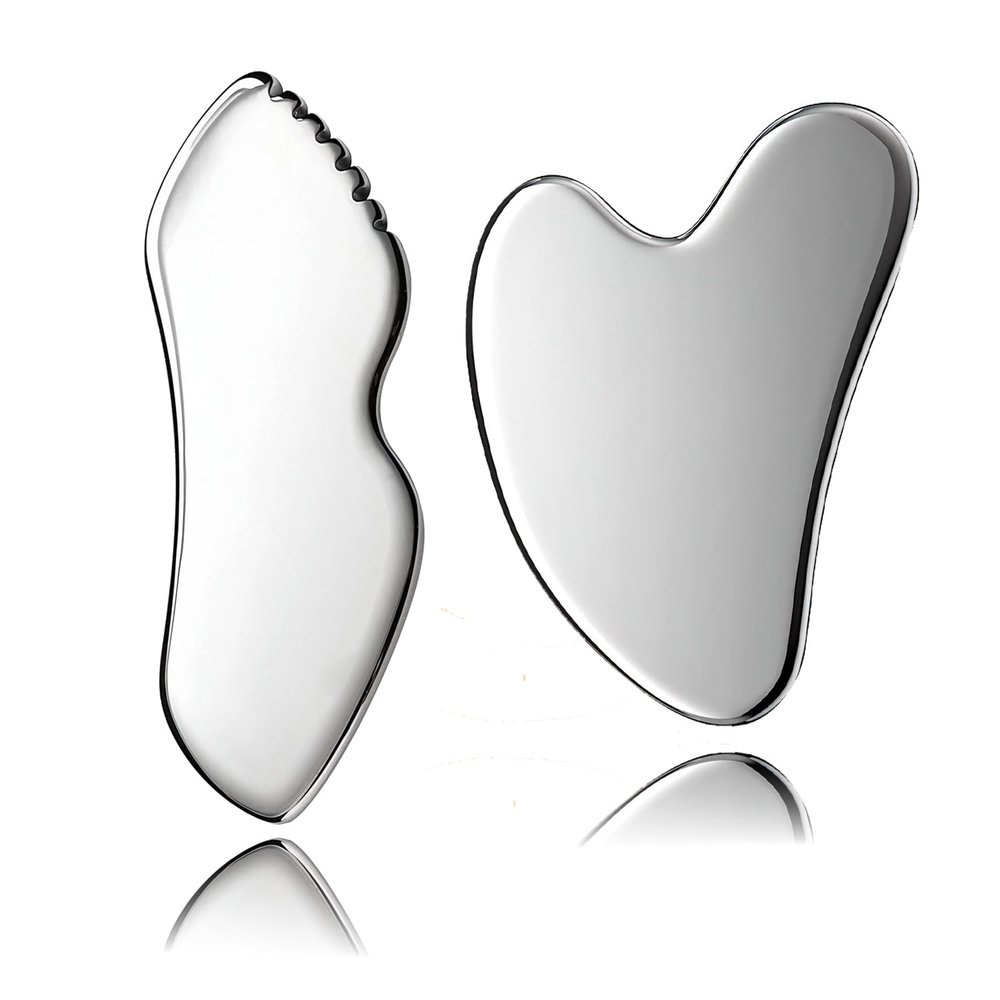 2Pcs gua sha facial tools stainless steel guasha set for face metal boby lymphatic drainage massage detailer gasha neck Gift for Women