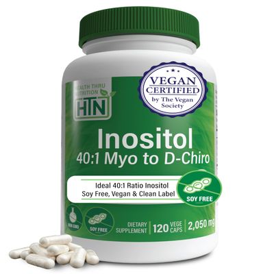Health Thru Nutrition Inositol Supplement 40:1 Myo-Inositol to D-Chiro-Inositol Ratio 2050mg Per Serving | 120 Capsules | Certified Vegan | Non-GMO