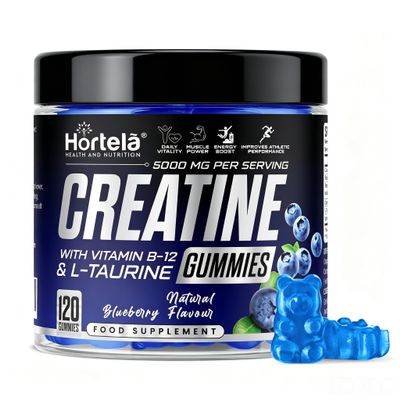 Creatine 120 Gummies Max 5000mg for Men & Women Creatine Monohydrate Plus B12 and L-Taurine Chewable Gummies, Blueberry Flavour 1 Month Supply (1 Count (Pack of 120), Blueberry)