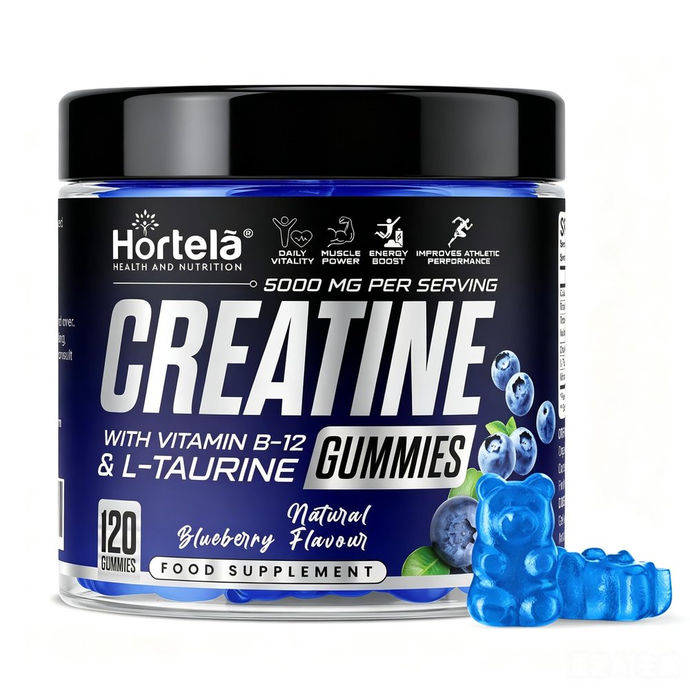 Creatine 120 Gummies Max 5000mg for Men & Women Creatine Monohydrate Plus B12 and L-Taurine Chewable Gummies, Blueberry Flavour 1 Month Supply (1 Count (Pack of 120), Blueberry)
