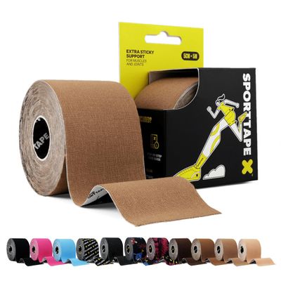 SPORTTAPE Skin Tones Kinesiology Tape, 5cm x 5m, Light Brown - Extra Sticky
