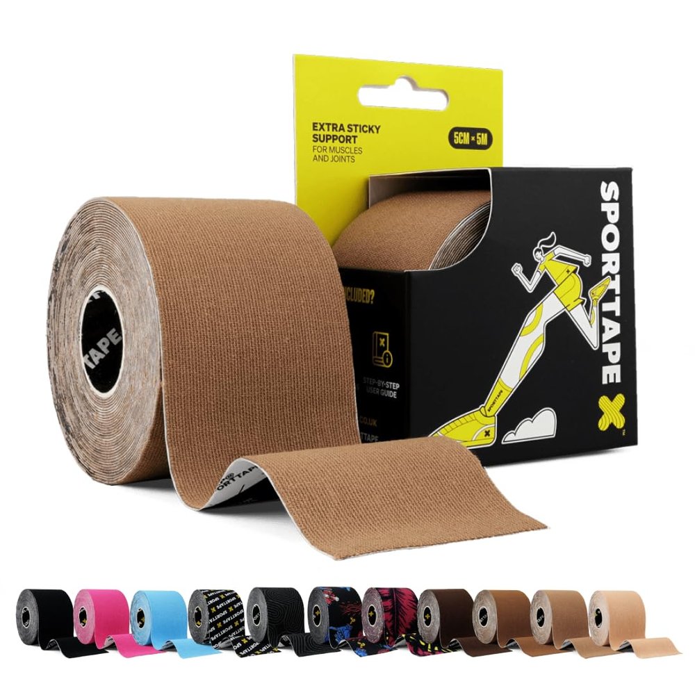 SPORTTAPE Skin Tones Kinesiology Tape, 5cm x 5m, Light Brown - Extra Sticky