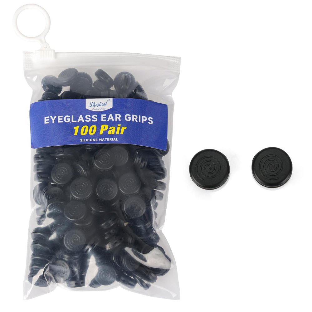 100 Pairs Silicone Eyeglass Ear Hooks - 2-Hole Adjustable Anti-Slip Ear Pads for Men & Women - Universal Fit for Glasses & Sunglasses - 12 Colors Variety Pack (100 Pair All Black)