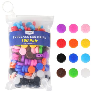 100 Pairs Silicone Eyeglass Ear Hooks - 2-Hole Adjustable Anti-Slip Ear Pads for Men & Women - Universal Fit for Glasses & Sunglasses - 12 Colors Variety Pack (100 Pair (Random Mix Color))