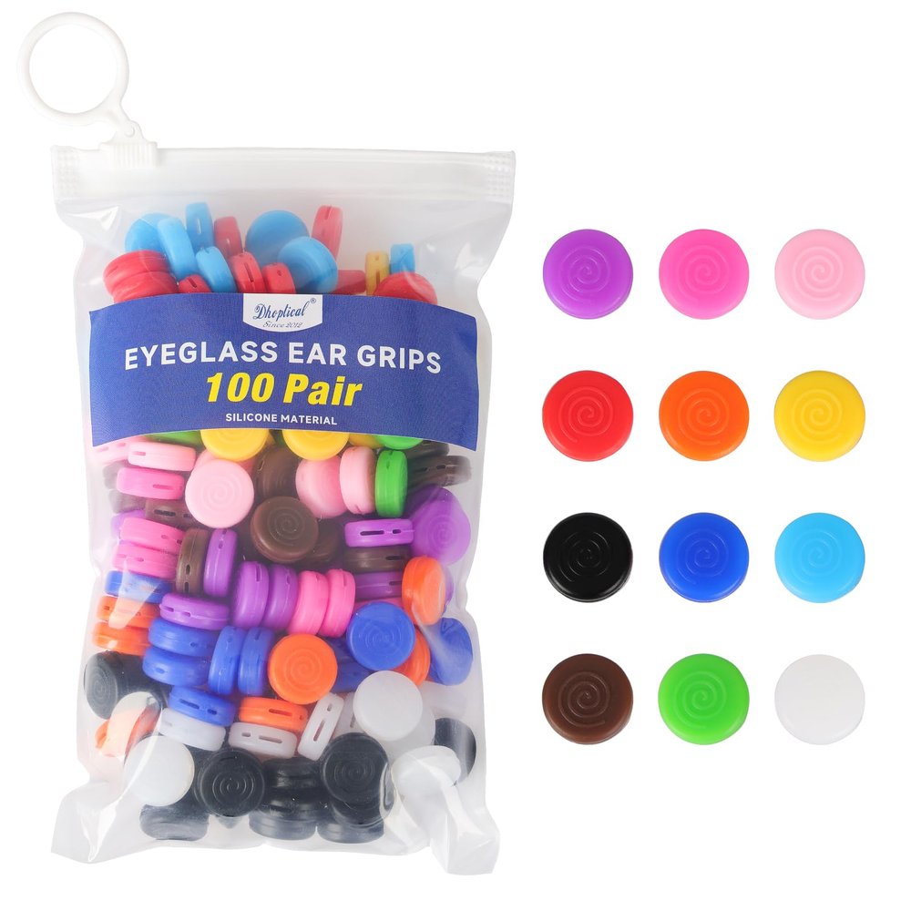 100 Pairs Silicone Eyeglass Ear Hooks - 2-Hole Adjustable Anti-Slip Ear Pads for Men & Women - Universal Fit for Glasses & Sunglasses - 12 Colors Variety Pack (100 Pair (Random Mix Color))