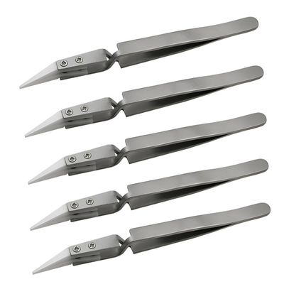 Asyduey 5PCS Ceramic Tip Electronic Soldering Tweezers,Anti-Static Reverse Acid Chuck Ceramic Tweezers Easy to Use -B
