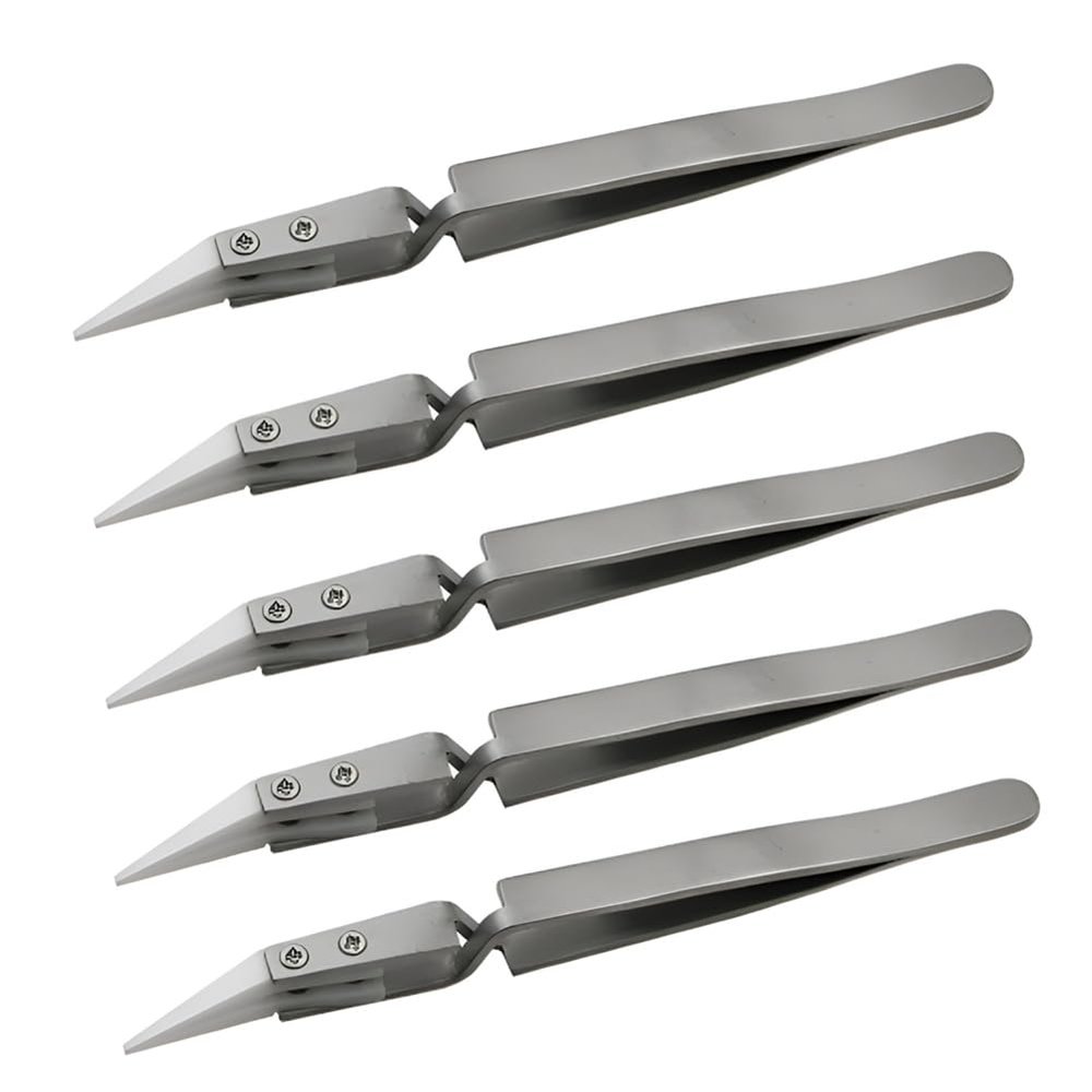 Asyduey 5PCS Ceramic Tip Electronic Soldering Tweezers,Anti-Static Reverse Acid Chuck Ceramic Tweezers Easy to Use -B