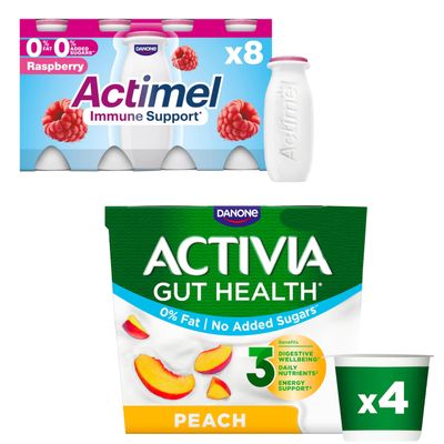 Katsy Style Peach No Added Sugar Fat-Free Yogurt Multipack 4 x 115g & 0% Fat Raspberry Yogurt Drinks 8 x 100g | Delicious & Nutritious Dairy Selection