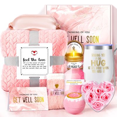 Fortuning's JDS 14PCS Get Well Soon Gift Baskets for Women, Birthday Baskets, Get Well Soon Gifts for Women After Surgery, Thinking of You for Mom Her Friend Sister Wife Birthday Gift
