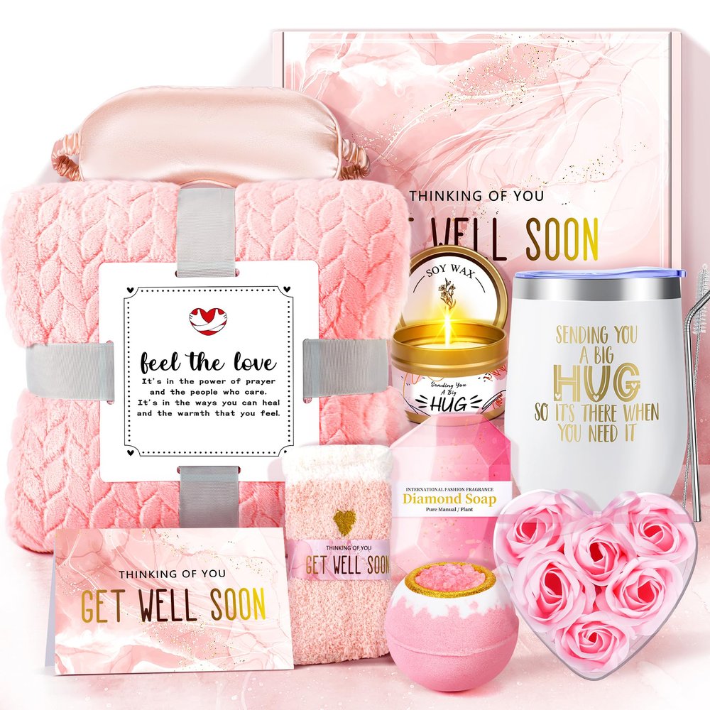 Fortuning's JDS 14PCS Get Well Soon Gift Baskets for Women, Birthday Baskets, Get Well Soon Gifts for Women After Surgery, Thinking of You for Mom Her Friend Sister Wife Birthday Gift