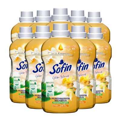 Sofin Golden Island Vegan Fabric Softener 0.81 L for 45 Washes in a Set of 10 With Anti-Pilling Effect, No Microplastics, Heavenly Soft & Scented Laundry