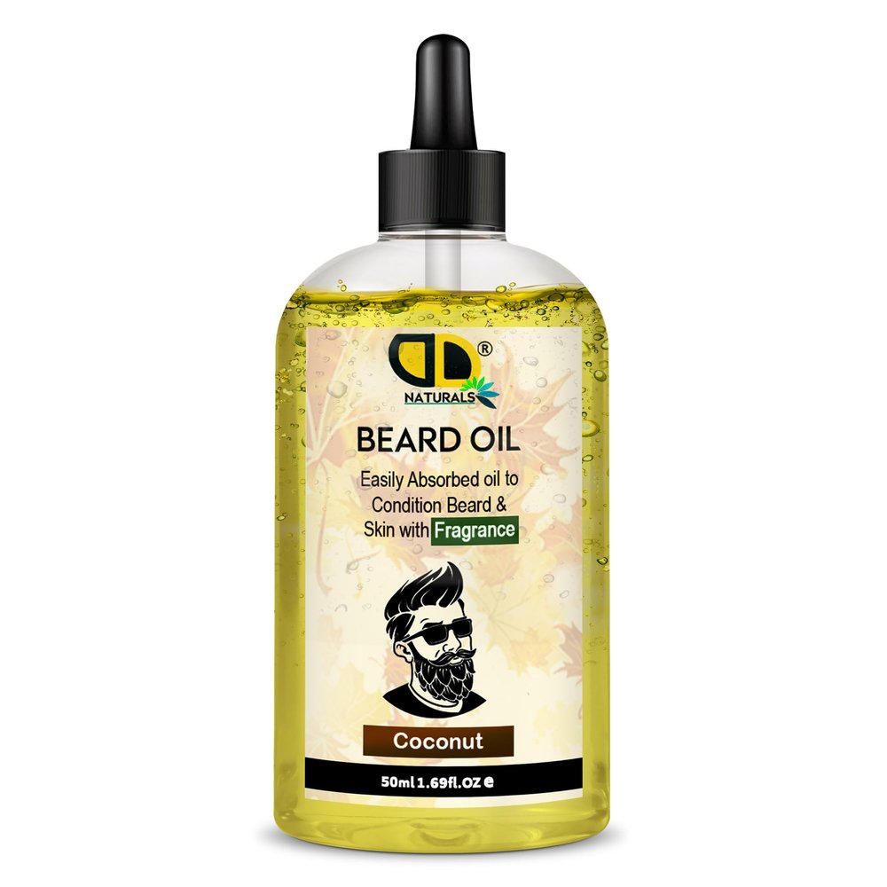 DD Teck Mens Coconut Beard Oil Non-Greasy Beard & Skin Moisturizer, Hydrating Coconut Oil Formula, Softens, Conditions & Promotes Healthy Beard Growth (50ml Clear Dropper)