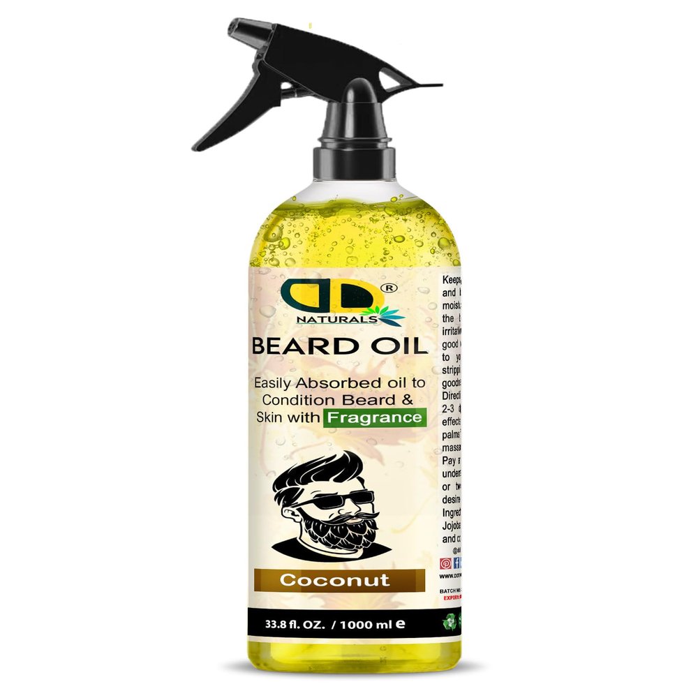 DD Teck Coconut Beard Oil for Men Lightweight Fast Absorbing Beard & Skin Conditioner, Softens, Hydrates & Conditions Facial Hair, Reduces Dryness & Itching, Enhances Shine (1000ml Spray)