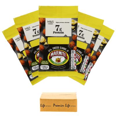 M&S Protein Snacks Cheese & Marmite Clouds, High Protein Snack, 20g, In Premier Life Store Box (5 Pack)